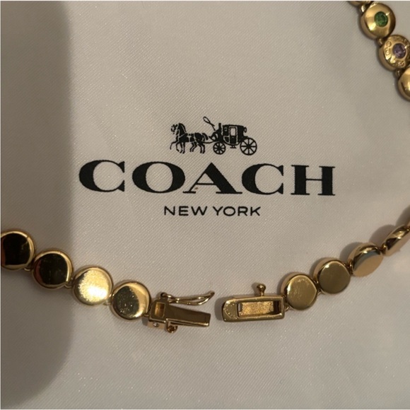 Coach Crystal Tennis Necklace Statement Designer Jewelry Gold Pastel Pink Blue - Picture 11 of 11